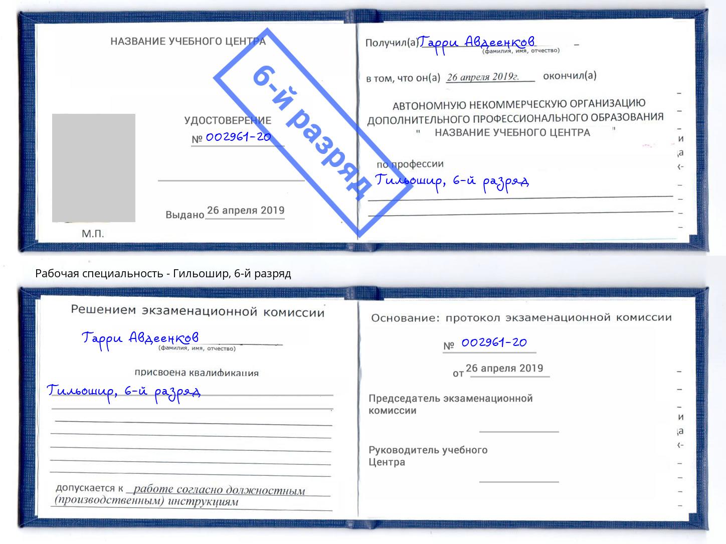 корочка 6-й разряд Гильошир Владивосток