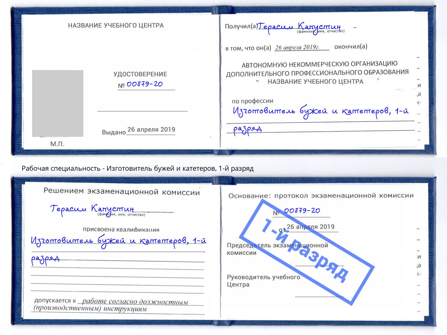 корочка 1-й разряд Изготовитель бужей и катетеров Владивосток