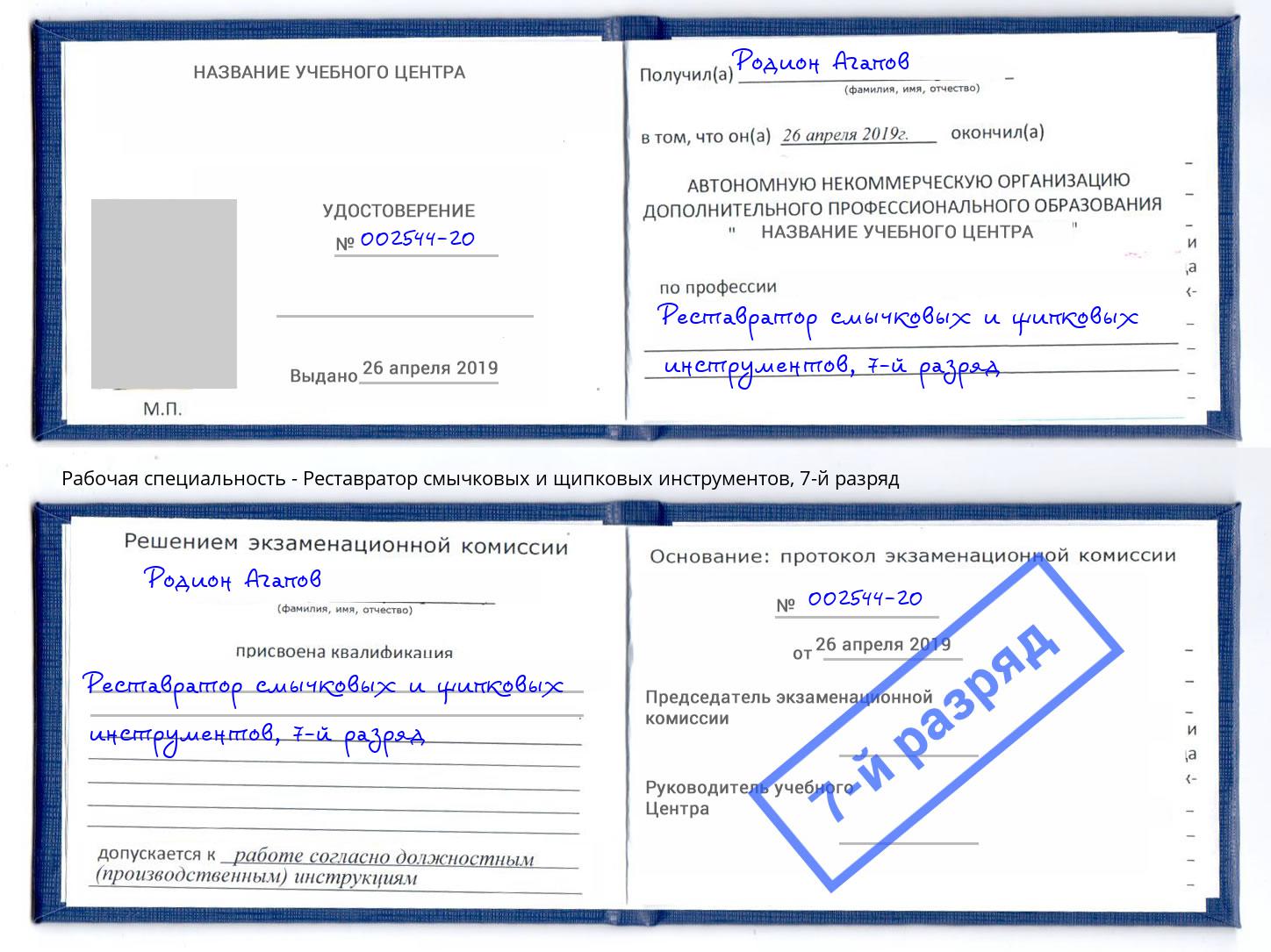 корочка 7-й разряд Реставратор смычковых и щипковых инструментов Владивосток