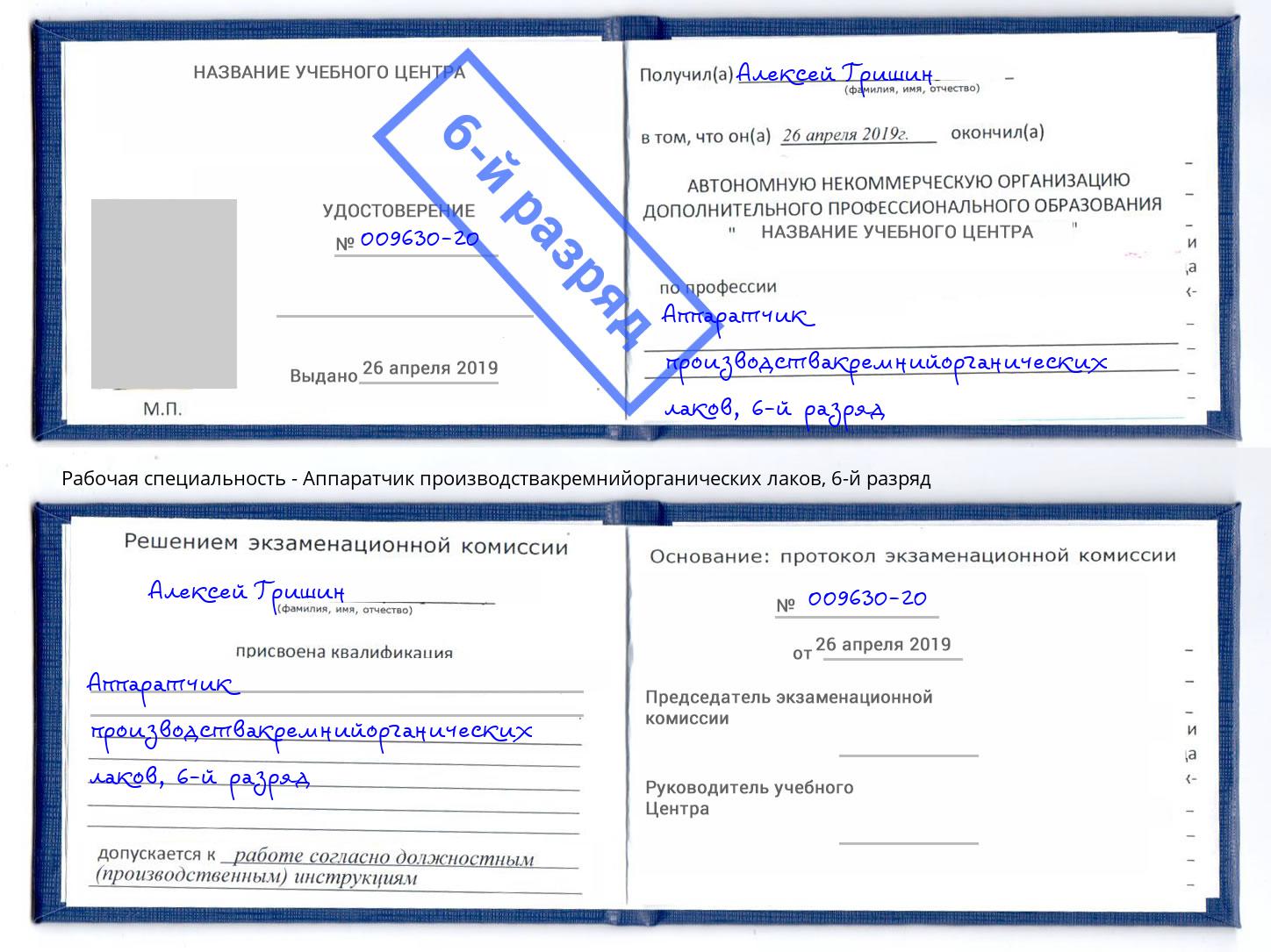 корочка 6-й разряд Аппаратчик производствакремнийорганических лаков Владивосток