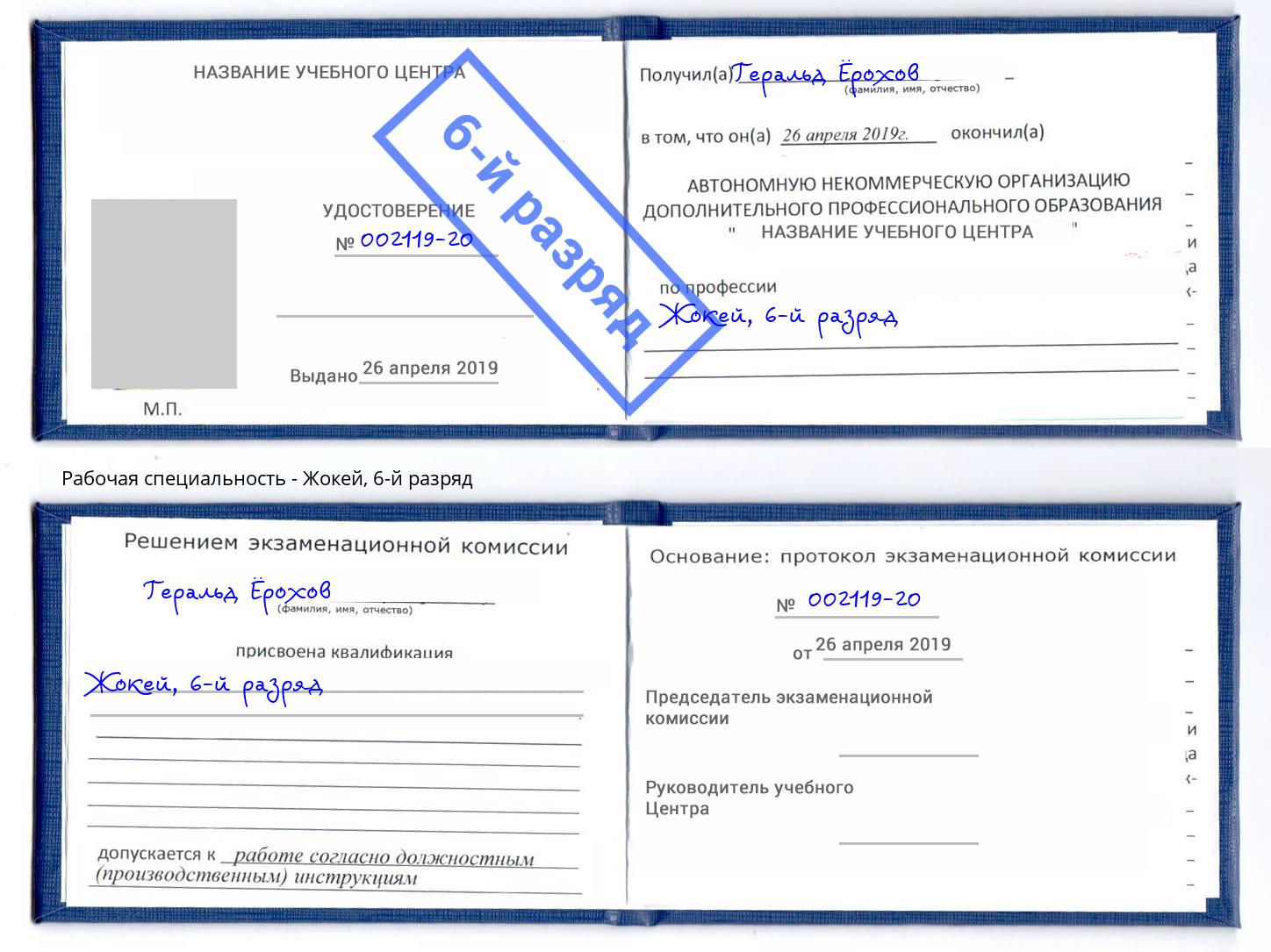 корочка 6-й разряд Жокей Владивосток