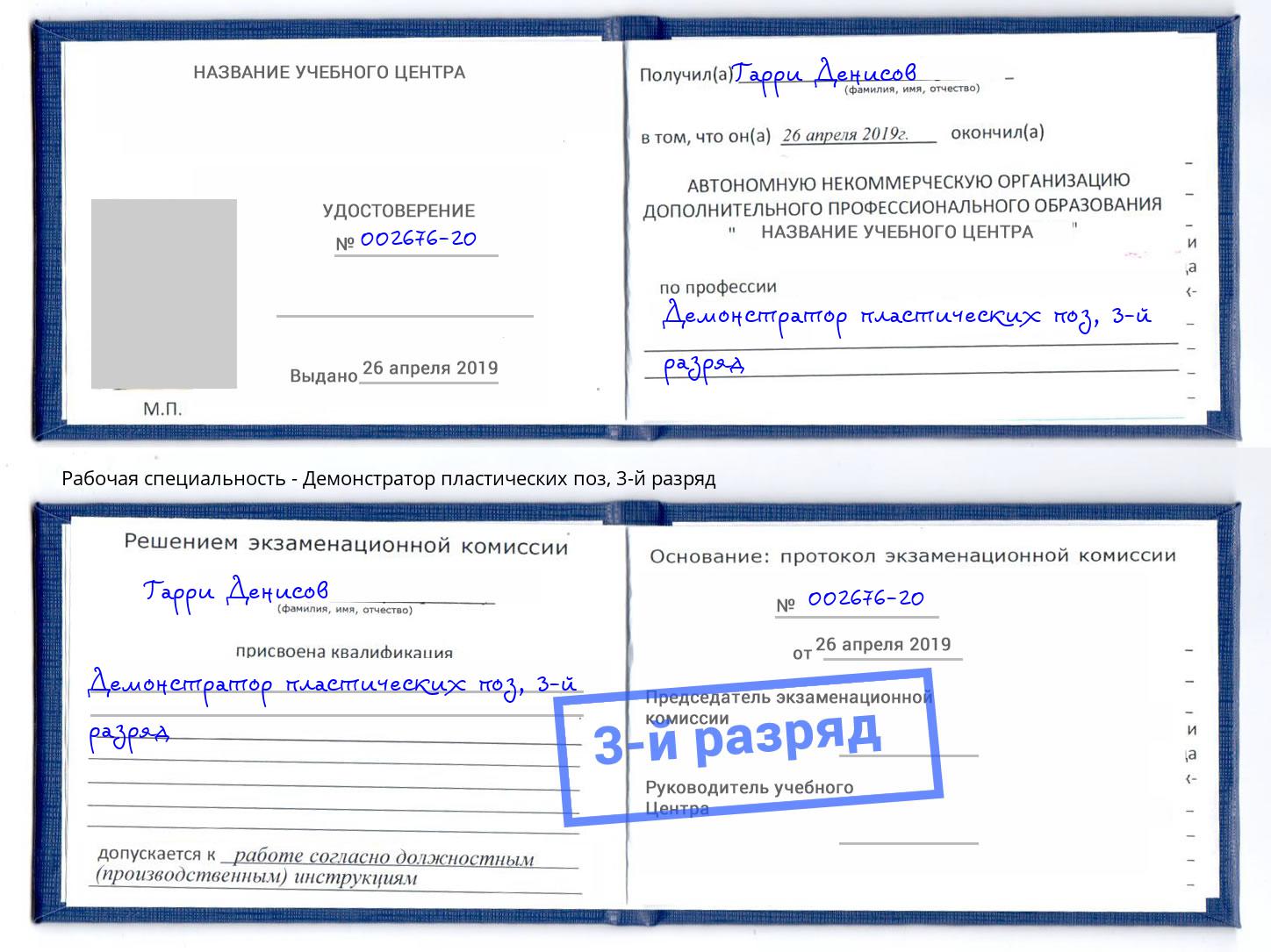 корочка 3-й разряд Демонстратор пластических поз Владивосток