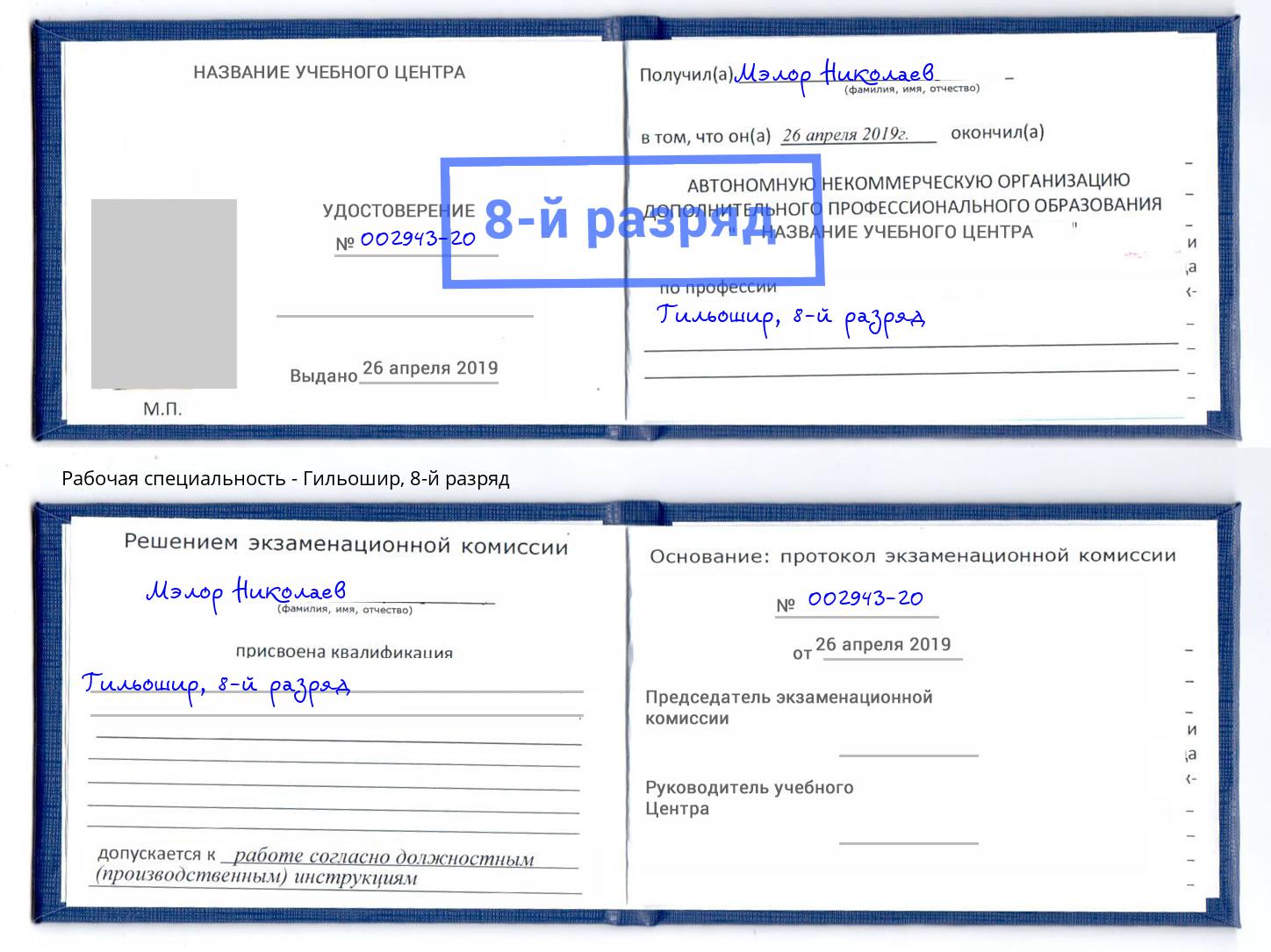 корочка 8-й разряд Гильошир Владивосток