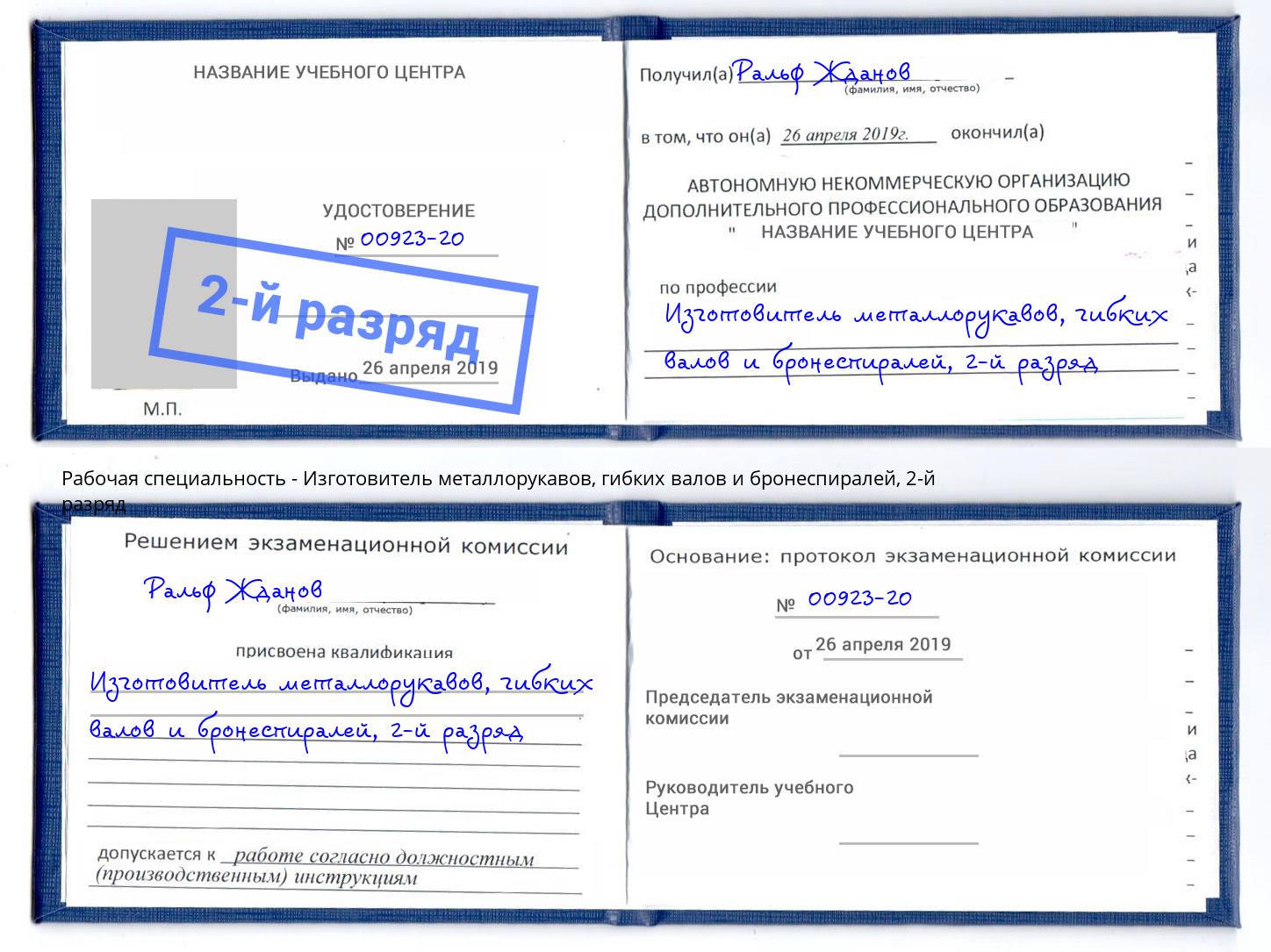 корочка 2-й разряд Изготовитель металлорукавов, гибких валов и бронеспиралей Владивосток